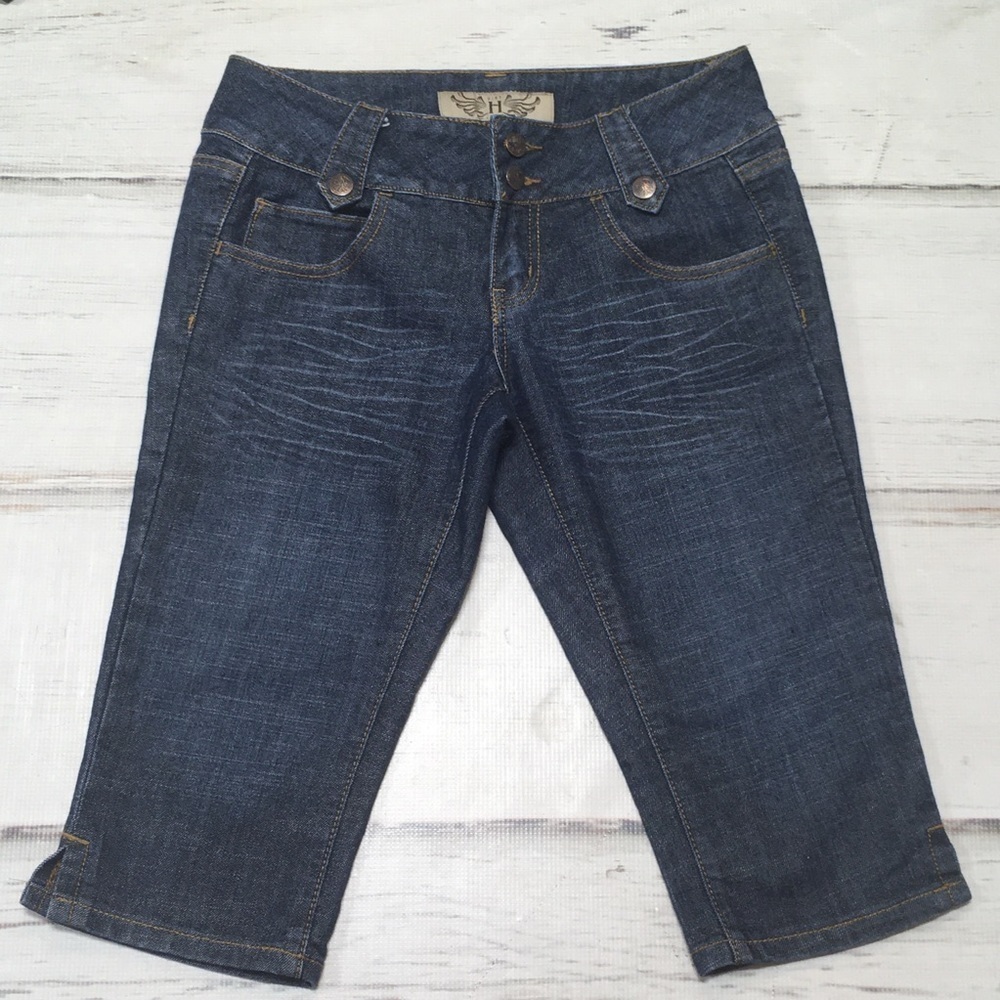 Hint Jeans Shorts Blue Denim Distressed Stretchy 7